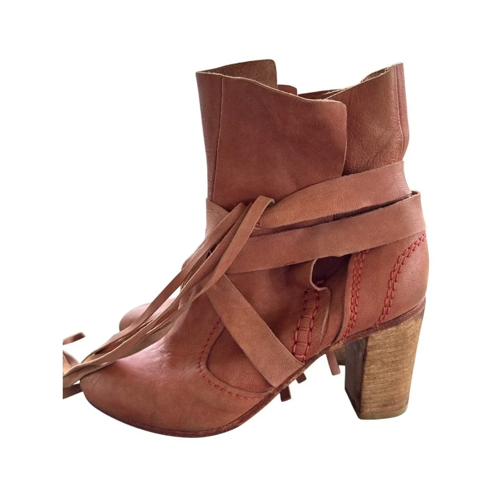 Free People Boots Size 38 / 7.5 Seven Wonders Heel Ankle‎ Booties Leather Rust